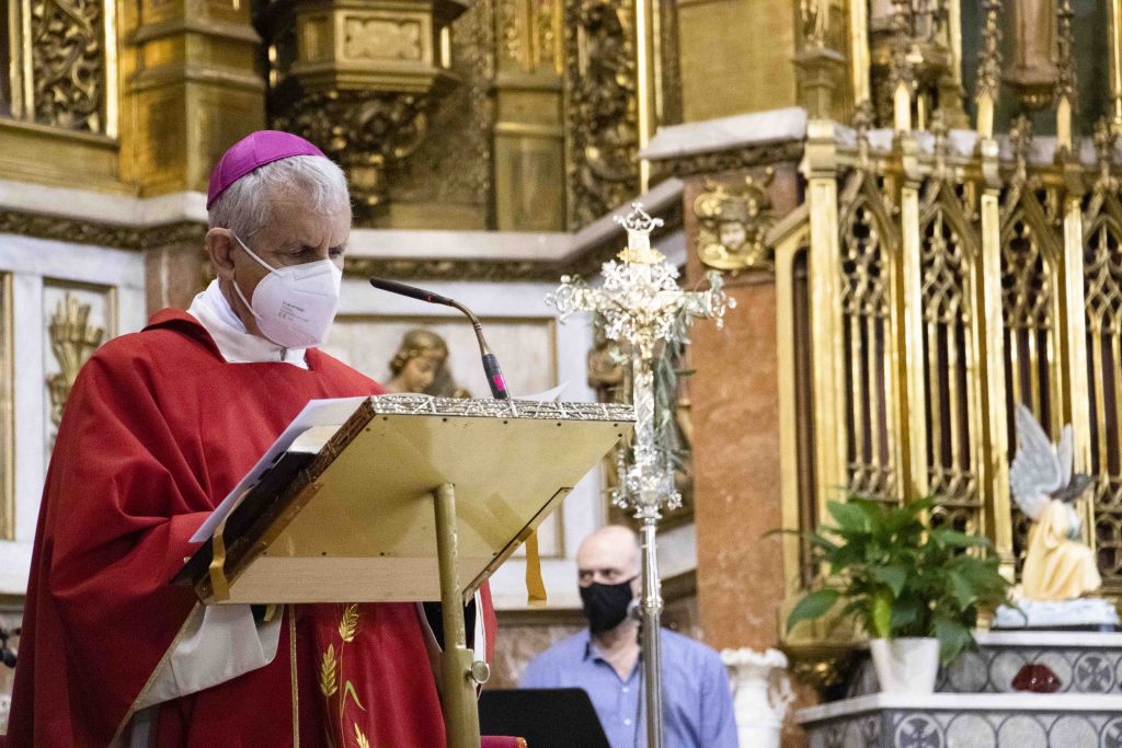 El obispo de Tui-Vigo preside la misa del Domingo de Ramos en María Auxiliadora.